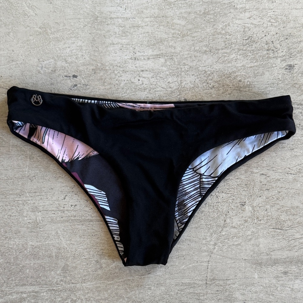 Maaji Black Bikini Bottom with Pink & White Printed Lining